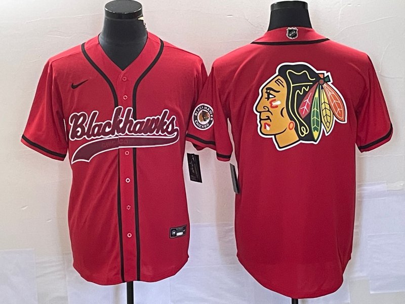 Men's Chicago Blackhawks Red Team Big Logo Cool Base Stitched Baseball Jersey